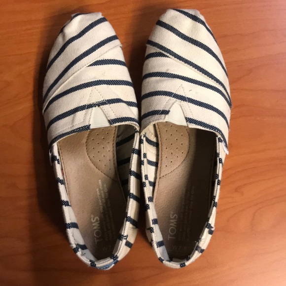 Toms Shoes - White with navy striped Toms 7.5